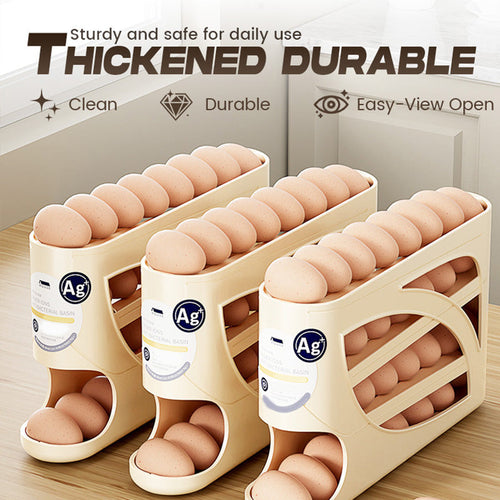 🥚Space-Saving Fridge Egg Storage Organizer – Gravity-Fed Auto Roll, 30-Egg Capacity & Slim Door-Fit Design 🏠