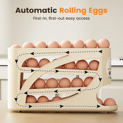 🥚Space-Saving Fridge Egg Storage Organizer – Gravity-Fed Auto Roll, 30-Egg Capacity & Slim Door-Fit Design 🏠