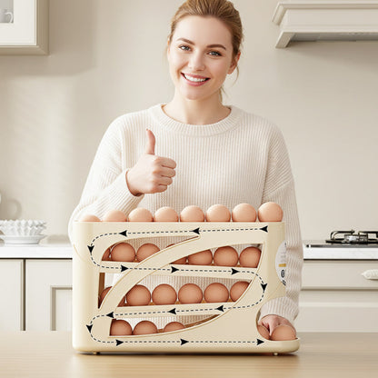 🥚Space-Saving Fridge Egg Storage Organizer – Gravity-Fed Auto Roll, 30-Egg Capacity & Slim Door-Fit Design 🏠