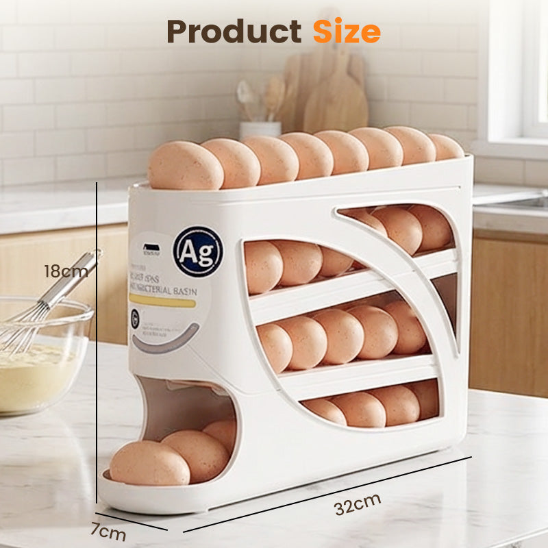 🥚Space-Saving Fridge Egg Storage Organizer – Gravity-Fed Auto Roll, 30-Egg Capacity & Slim Door-Fit Design 🏠