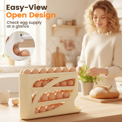 🥚Space-Saving Fridge Egg Storage Organizer – Gravity-Fed Auto Roll, 30-Egg Capacity & Slim Door-Fit Design 🏠