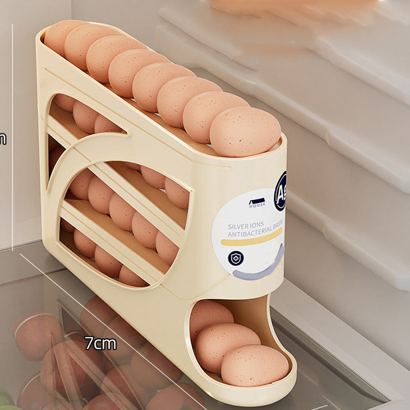 🥚Space-Saving Fridge Egg Storage Organizer – Gravity-Fed Auto Roll, 30-Egg Capacity & Slim Door-Fit Design 🏠