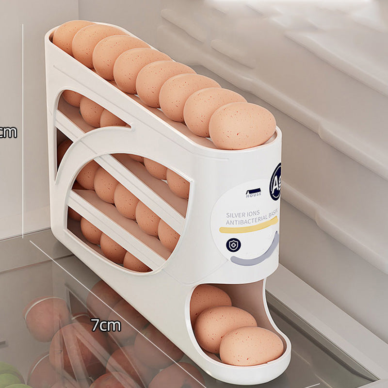 🥚Space-Saving Fridge Egg Storage Organizer – Gravity-Fed Auto Roll, 30-Egg Capacity & Slim Door-Fit Design 🏠