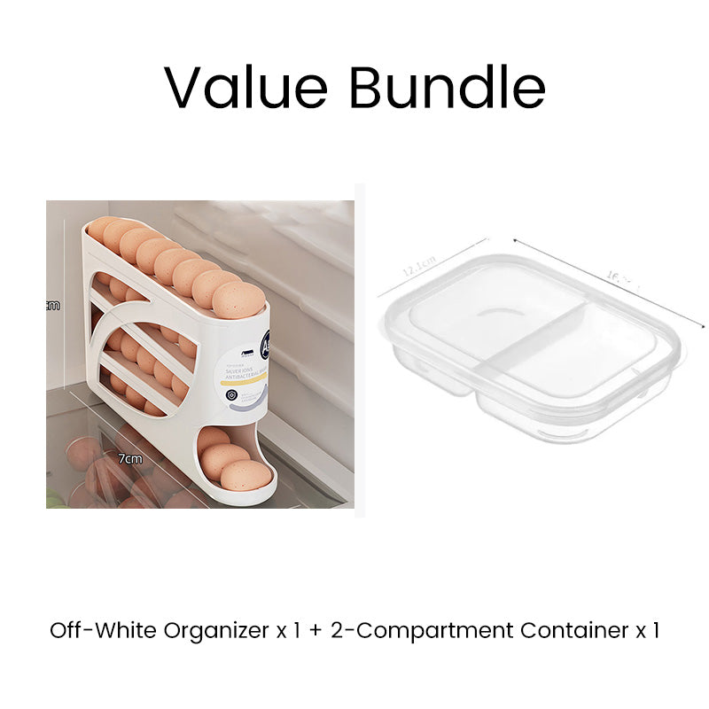 🥚Space-Saving Fridge Egg Storage Organizer – Gravity-Fed Auto Roll, 30-Egg Capacity & Slim Door-Fit Design 🏠