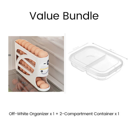 🥚Space-Saving Fridge Egg Storage Organizer – Gravity-Fed Auto Roll, 30-Egg Capacity & Slim Door-Fit Design 🏠