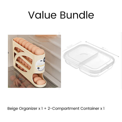 🥚Space-Saving Fridge Egg Storage Organizer – Gravity-Fed Auto Roll, 30-Egg Capacity & Slim Door-Fit Design 🏠